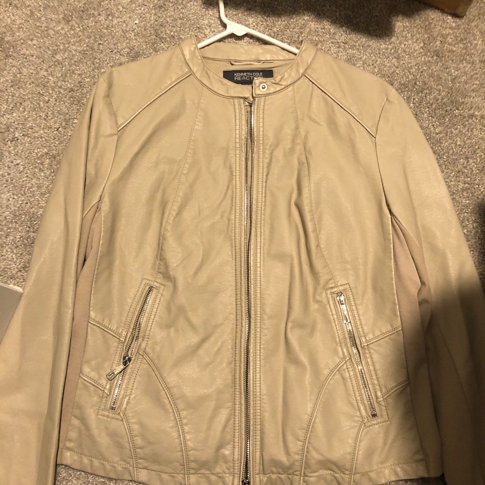 Kenneth Cole Reaction Women's Light Tan Faux Leather Zip-Front Jacket